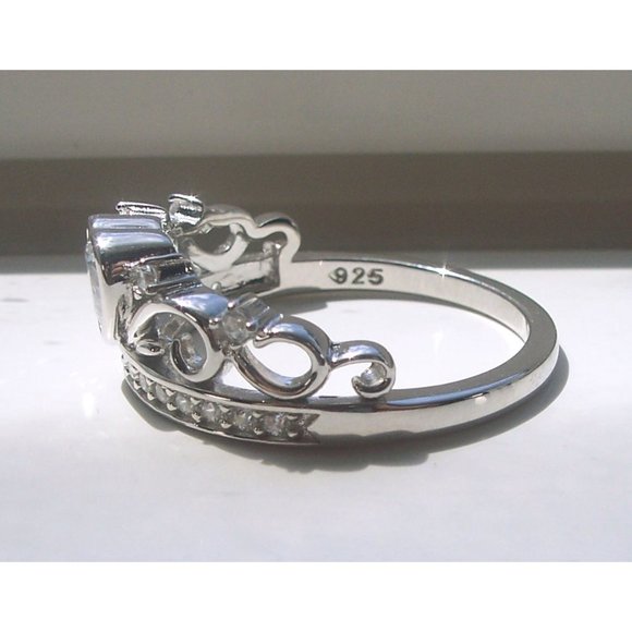 925 STERLING SILVER Heart Crown Tiara Cubic Zirconia Ring - Picture 11 of 16